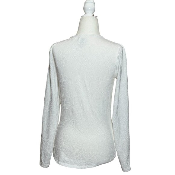 Nic+Zoe Womens Size S White Embossed Twist Front V-Neck Top Long Sleeve Stretch - Picture 3 of 8